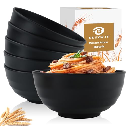 BUSOKIP Wheat Straw Bowls Unbreakable Large Salad Bowls 60 OZ Set of 6, Microwave and Dishwasher Safe Large Plastic Bowl, Big Bowl for Eating, Serving Soup, Ramen, Popcorn (Black) BUSOKIP Wheat Straw Bowls Unbreakable Large Salad Bowls 60 OZ Set of 6, Microwave and Dishwasher Safe Large Plastic Bowl, Big Bowl for Eating, Serving Soup, Ramen, Popcorn (Black)