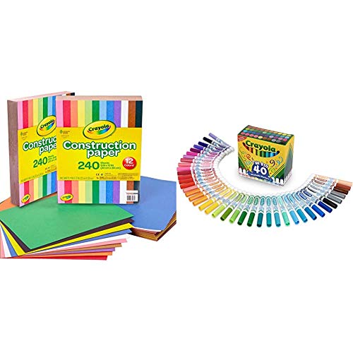 Crayola Construction Paper, 240 Count, 2-Pack (Total 480 Count) & Ultra Clean Washable Broad Line Markers, 40 Classic Colors, Kids Indoor Activities at Home