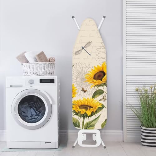 Hinthetall Sunflower Ironing Board Cover and Pad, Dragonfly Iron Board Cover Non-Slip Thick Ironing Board Protective Guard Stretchy Cover, 54\" x 15\"