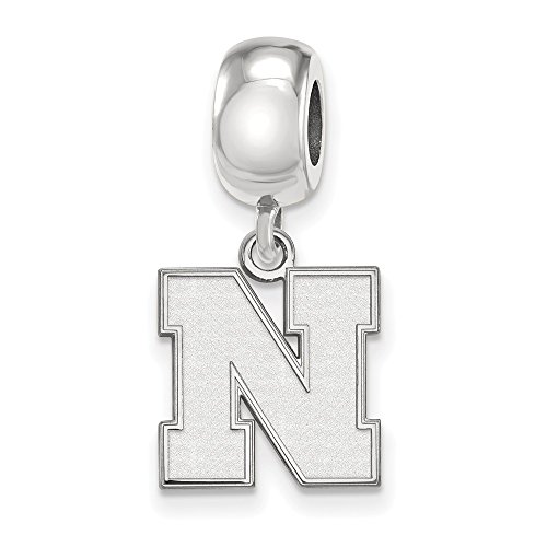 Sterling Silver Rh-plated LogoArt University of Nebraska Small Bead Charm, Sterling Silver