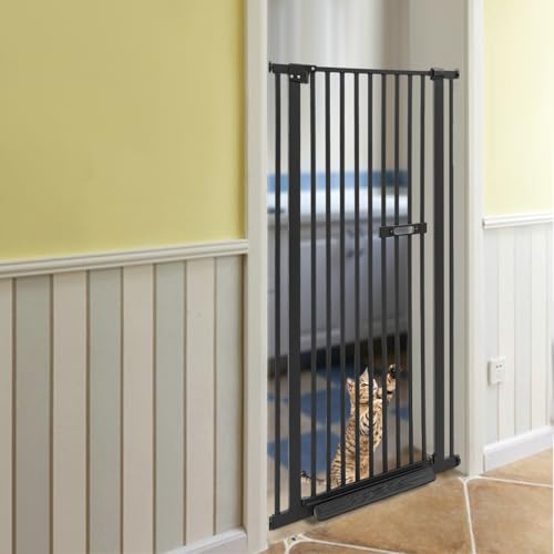 Schutzgitter Für Haustiere Extra Hoch, Hundegitter Katzengitter Haustiergitter Tür Ohne Bohren Mit Pedal, Treppengitter Für Kinder Und Haustiere, 150cm, 180° Türöffnung, Verstellbare Breite, Schwarz