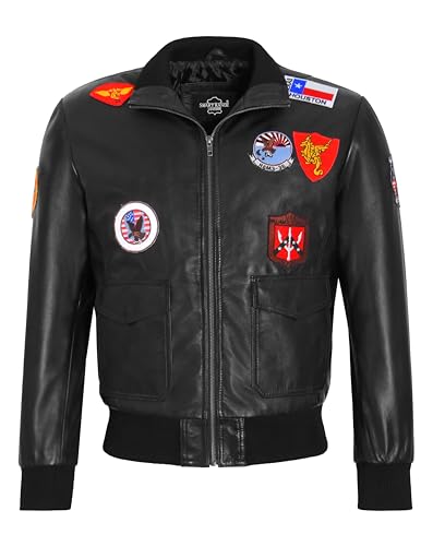 Veste en cuir véritable noir homme style pilote pour un look motard et aviateur