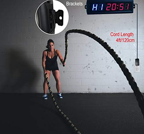 Ledgital Gym Timer Stopwatch with Remote, Countdown/up Clock in Mints Secs, Ideal Interval Timer Clock for Home Gym Workout, Ultra-Brightness & Dimmable, Wall Mount Brackets Included, UK Plug