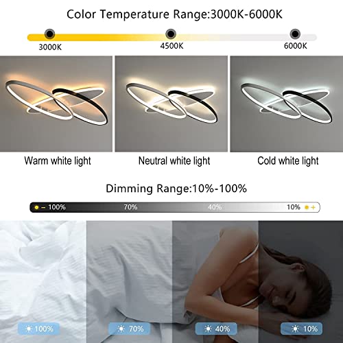 Lampy sufitowe LED do salonu, ściemniane oprawy, podtynkowy montaż podtynkowy z pilotem oświetlenie sufitowe, nowoczesny elegancki owalny żyrandol 52 W pa