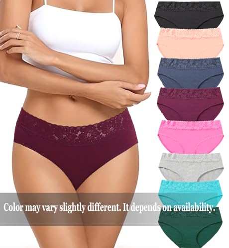 Image of NICSY Womens Underwear Cotton Bikini Panties Lace Soft Hipster Panty Ladies Stretch Full Girls Briefs (Multicolor)