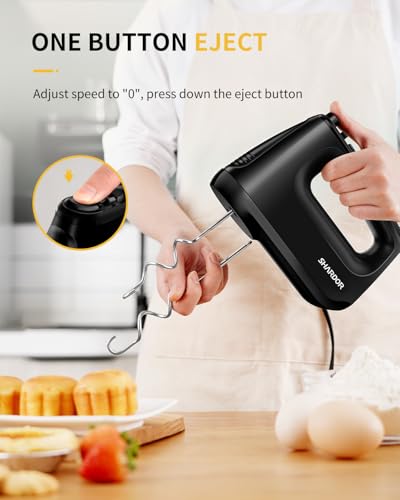 Image of SHARDOR Hand Mixer Electric, 6 Speed & Turbo Mixer Electric Handheld, Snap-On Storage Case,5 Stainless Steel Accessories for Whipping, Mixing Cookies, Brownie, Cakes, Dough Batters (Black)