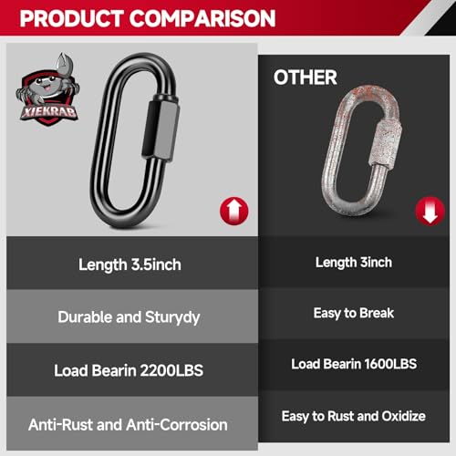 8Pcs 3.5” Quick Link Chain Connector, 2200lbs Capacity M10 Heavy Duty High Strength Giant Carabiners for Hammock, Swing, Camping, Fishing, Hiking