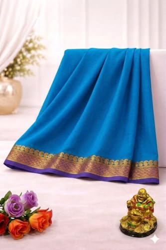 Image of Anushka Fashions Semi Mysore Crepe Silk Saree with 2D Pattern, Contrast Border, Rich Pallu & Blouse Piece Included, Lightweight Ethnic Wear for Festive, Party & Traditional Occasions