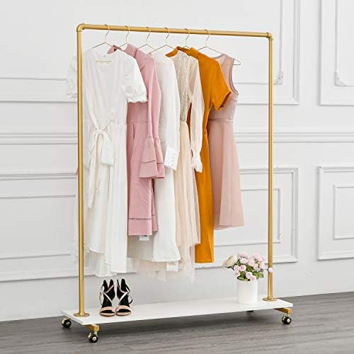 BOSURU Gold Pipe Clothing Rack Garment Rack with Shelves Retail Clothes Display Racks for Boutiques Gold Clothes Rack 47" L