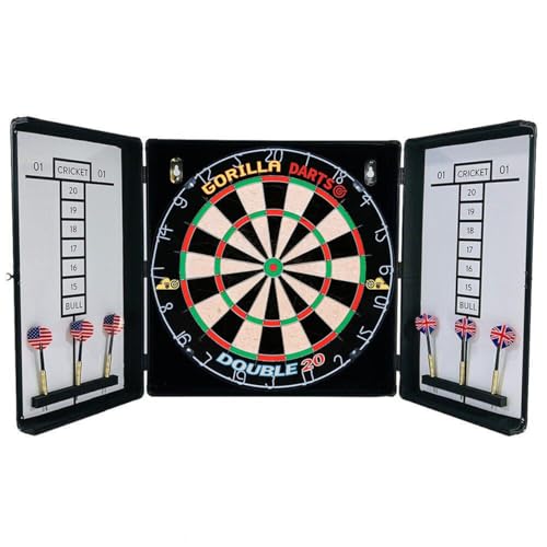 Gorilla Aluminium Darts Centre with Cabinet Set Double 20 Dartboard inc Darts Package Black