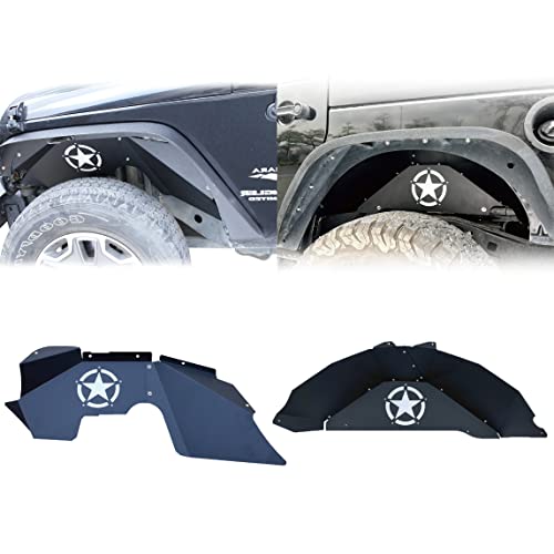 Yzona Front & Rear Inner Fender Liners Compatible With 2007-2018 Jeep Wrangler Jk & Jku Unlimited Sport Sahara Rubicon, Bolt-On Style Steel Mud Guards Wheel Well Cover Fenders Flares (2/4 Doors) #TOP1