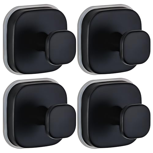 Image of Suction Cup Hooks for Shower - Resuable Bathroom Hooks for Towels, Robes & Loofah - No-Drill Mounting on Kitchen,Walls,Metal,Glass,Mirrors,Tile & Smooth Non-Porous Surfaces (4, Matte Black)