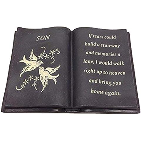 Son Slate Grey Memorial Book - Dove & Diamante Detail - Grave Plaque Ornament Tribute Cover