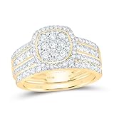 Jewels By Lux 10K Yellow Gold 1 1/5 Cttw Natural Diamond Nk Fashion Cushion Anniversary Wedding Engagement Band Ring Bridal Set, Womens Size 7.5