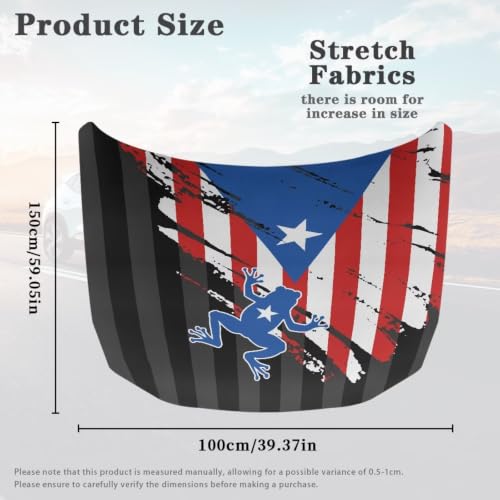 Image of Puerto Rico Flag Coqui Frog Print Car Hood Cover Protector for SUV Sedans Trucks 59x39 Inch Stretchable Car Hood Wrap Blankets Waterproof Sun Proof Auto Patriotic Decorations