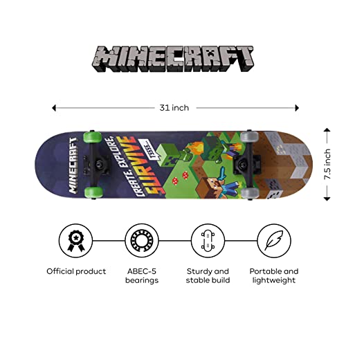 image for Voyager Sakar Minecraft 31 inch Skateboard, 9-ply Maple Deck Skate Boa