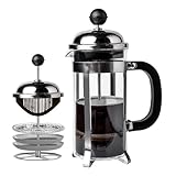 Sipologie Vintage French Press Coffee Maker 350ml, 4-Level Filtration System for Sediment-Free Coffee, Heat-Resistant Durable Borosilicate Glass, Silver