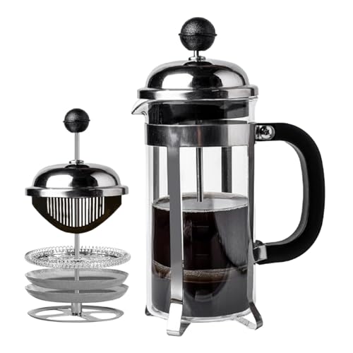 Image of Sipologie Vintage French Press Coffee Maker 350ml, 4-Level Filtration System for Sediment-Free Coffee, Heat-Resistant Durable Borosilicate Glass, Silver