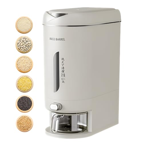 Dispensador de arroz – Contenedor de cereales de plástico resistente con vaso medidor, diseño hermético a prueba de humedad, organizador de almacenamiento para el hogar, recipiente de cereales de gran