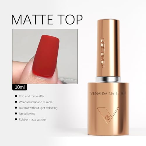 VENALISA Gel Matte Top Coat for Gel Nail Polish, Clear Color No Wipe Top Coat 10ML Matte Finish Long Lasting Soak Off Salon Manicure DIY at Home For Girls Women - Thumbnail 3