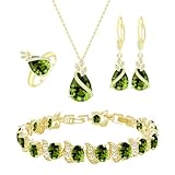 GZWHD Olive Green Peridot Jewelry Set for Women Earrings Necklace Ring Bracelet Set