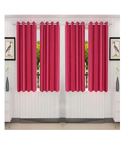 Image of Parda Sansar Polyresin Solid Window Curtain, 5 Feet, Rani Pink, Pack of 4