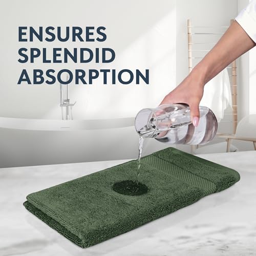Image of White Classic Luxury Forest Green Hand Towels - Soft 100% Turkish Cotton | Highly Absorbent Hotel spa Bathroom Towel Collection | 16x30 Inch | Set of 6