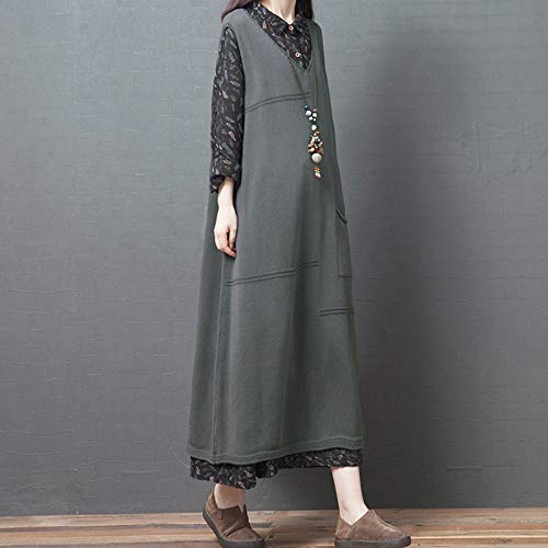 Andoer Colete feminino de malha de algodão cor sólida com decote em V sem mangas e bolso maxi.