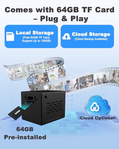 Spy Camera, 4K Ultra HD Mini Camera with 64GB TF Card, WiFi/No WiFi Security Camera for Home, 2000mAh Large Battery, Clear Night Vision&AI Motion Detection, Spy Hidden Camera for Indoor/Outdoor Use - Image 3