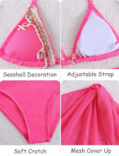 Bikini triangular para niñas traje de baño con falda para playa 5