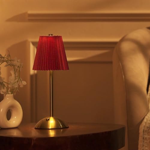 Image of NYRWANA Table Lamp | 2000mAh Battery | Home Decor, Lamps for Bedroom, Lamp for Living Room, Stepless Dimming, 3 Colour Touch Control, USB-c Charging (Metal - Red)