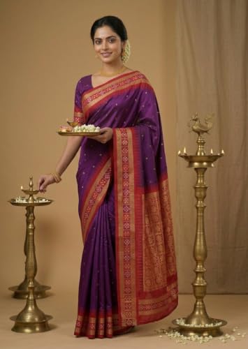 Image of NEW COLLECTION Women's Odisha Handloom Sambalpuri Pata Saree Temple Border Pasapalli Bomkai Buti Boyanika Design Saree Banarasi Soft Papa Silk Simple Ethnic Orissa Sari with Blouse Piece