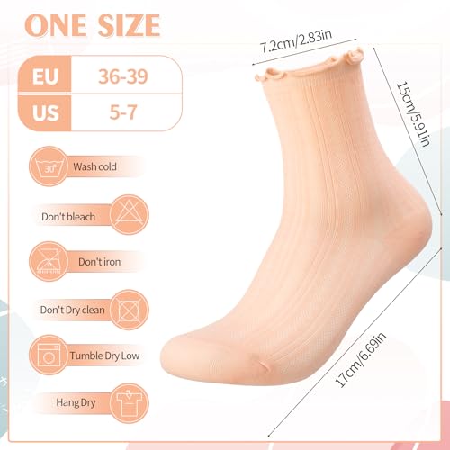 Jspupifip 8 Pairs Womens Ruffle Socks Turn-Cuff Crew Socks, Casual Cotton Dress Sock Frilly Breathable Ribbed Crew Sock2