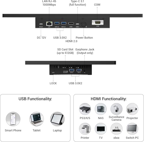 PC industrial todo en uno con Windows 11 Pro de 15.6 pulgadas con Intel Celeron N5100, 8 GB de RAM, 128 GB SSD, pantalla táctil IPS FHD (1920 x 1080), 4 USB 3.0, RS232, LAN, HDMI y tipo C - imagen 4