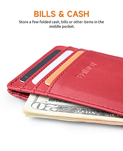 Image of Buffway Mens Slim Wallet, Minimalist Thin Front Pocket Leather Credit Card Holder with RFID Blocking for Work Travel | Minimalist