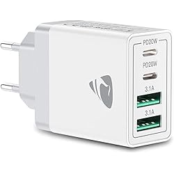 Cargador Celular Watts Aioneus Cargador USB C, 40W Cargador Carga Rapida 4 Puertos Enchufe USB con Doble PD USB-C y QC3.0 USB-A, Movil Cargador Pared USB Multiple Adaptador Corriente Tipo C para iPhone 15/14/13/12, Samsung