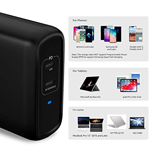 Amazon Basics 68W Two-Port Gan Usb-C Wall Charger (50W + 18W) With Power Delivery Pd For Laptops, Tablets And Phones (Iphone 14/13/12/11/X, Ipad, Macpro, Samsung, And More)-Black (Non-Pps) #TOP3