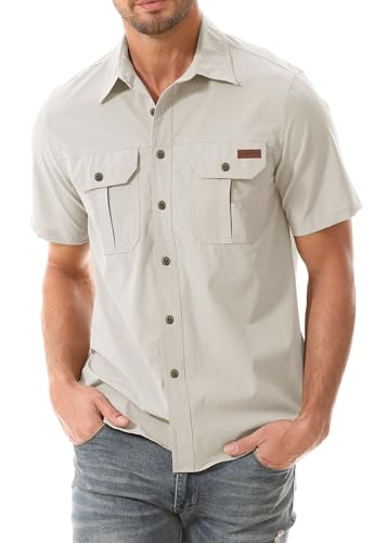 Zyvrenix Men's Short Sleeve Button Down Shirts with Pocket Apricot L - image 1