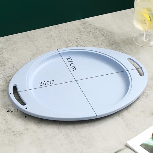 Image of Unbreakable Wheat Straw Dinner Kids Plate Dinnerware Sets Serving Plates Round Dishes for Dessert, Appetizer, Fruit, Snack, Salad Dishwasher & Microvave Safe Dinner Set (34cm, Blue, Set of 3)