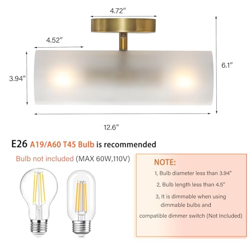 Image of Set of 2 Modern Wall Sconce 2 Lights Cylinder Wall Lamp Industrial Mid Century Bathroom Vanity Wall Light Frosted White Acrylic Glass Shade Brushed Brass Finished Lighting Fixture