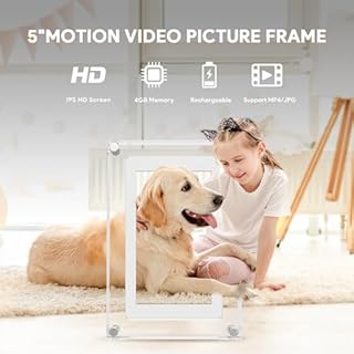 5 Inch Acrylic Video Picture Frame with 4GB Memory, Digital Motion Video Loop Player with Sound, Rechargeable Desktop Display for Home Decor,Desk Setup,Pet Memorial, No WiFi Needed