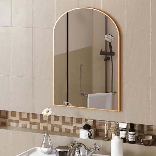 Image of DUMOS Gold Metal Arch Vanity Rounded Rectangle Bathroom Mirrors for Over Sink Wall, 21x30 Inch Large Matte Mirror, Modern Decorative for Restroom, Farmhouse