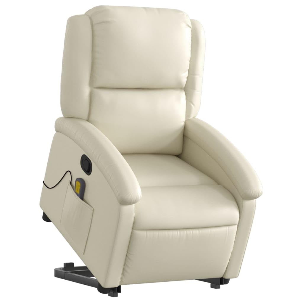 Sillón de masaje con ayuda para levantarse de piel sintética, 71 x 86,5 x 99,5 cm, 6 puntos de vibración, motor eléctrico, acolchado cómodo, bolsillo lateral para sala de estar y rincón de