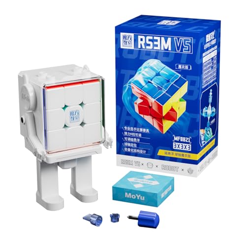 Moyu RS3M V5 2023 Ball Core UV Coated 3x3 Speed Cube with Robot Shape Display Box, 3x3 Puzzle Stickerless RS3M V5 MagLev Master Magic Cube (MagLev+Ball-Core Magic Clothes) Gift for Speed Cuber