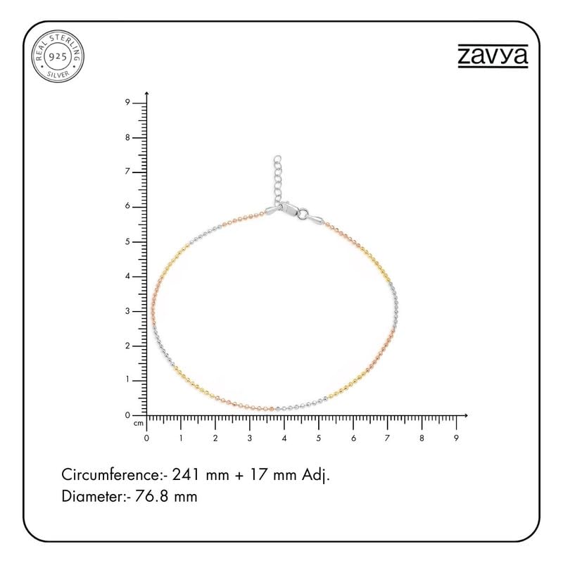 925 Silver Beads Chain Anklet Triple Tone Plating