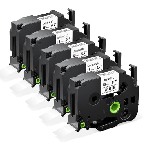 Labelife TZe-241 TZe Tz Tape 18mm 0.7 Laminated White Compatible with Brother Label Maker Tape 18mm 3/4 Inch White TZe241 for Brother P Touch Label PT-D400 PT-D410 PT-PT-D600 D610BT PTD460BT, 5-Pack