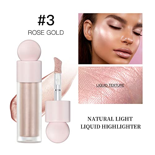 Hotiary Liquid Highlighter Makeup, Luminizer Light Blush Shimmer Cream Contour Liquid Highlighter Makeup Stick Glowing Illuminator Makeup Pen for Face Body (Rose Gold) - Thumbnail 2