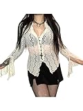 Achlibe Y2k Damen Bluse mit Knopfleiste, durchsichtig, lange Ärmel, 90er Jahre, E-Mädchen, Vintage, Harajuku, Streetwear, weiß, M