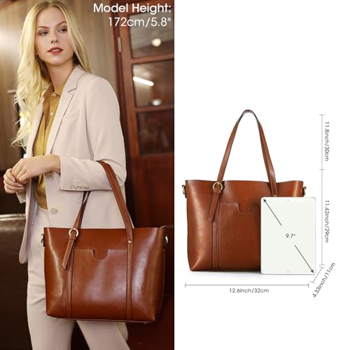 Kattee Genuine Leather Women Tote Bag Soft Handbags Vintage Shoulder Purses Fashion Top Handle Bag Large Capacity2