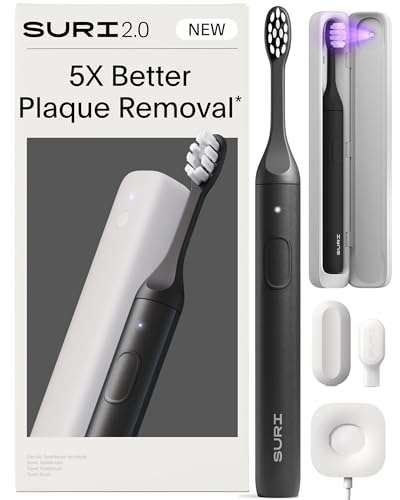 Image of SURI 2.0 New Sonic Electric Toothbrush with Pressure Sensor & UV-Cleaning Travel Case |1 Month+ Battery | Electric Toothbrush for Adults | Travel Toothbrushes | Tooth Brush | Black